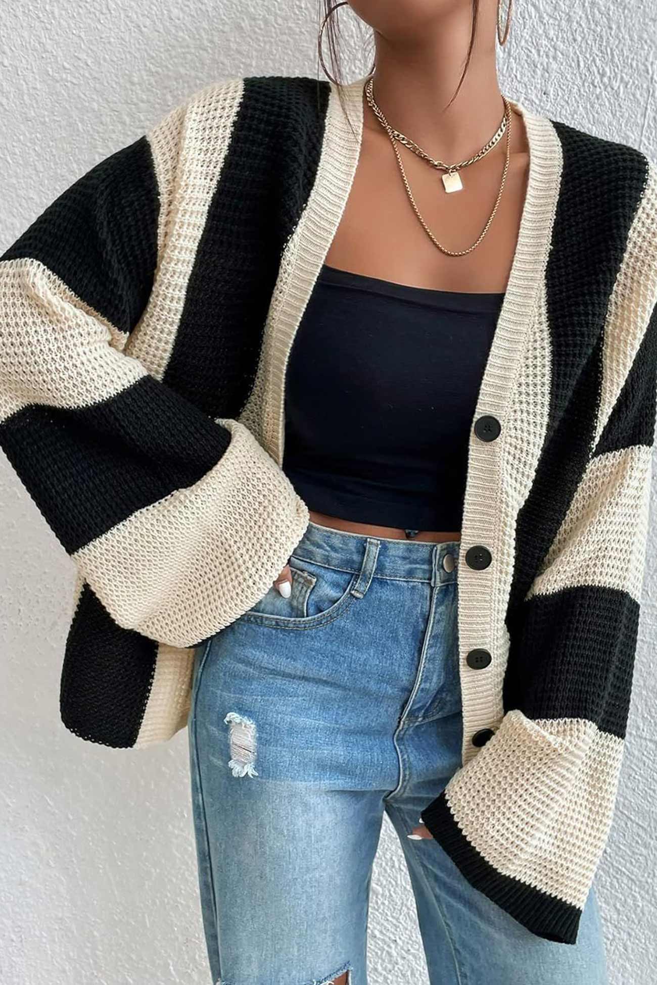 Carla® | Contrast Striped Flare Sleeve Cardigan