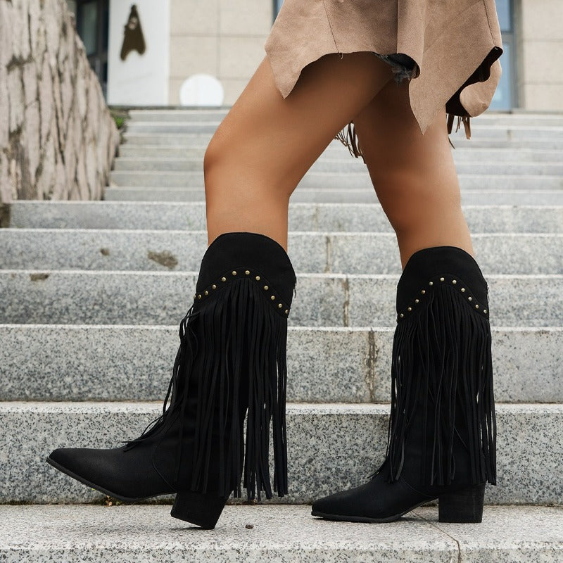 Kelsey | Women's Fringe Knee High Western Boots
