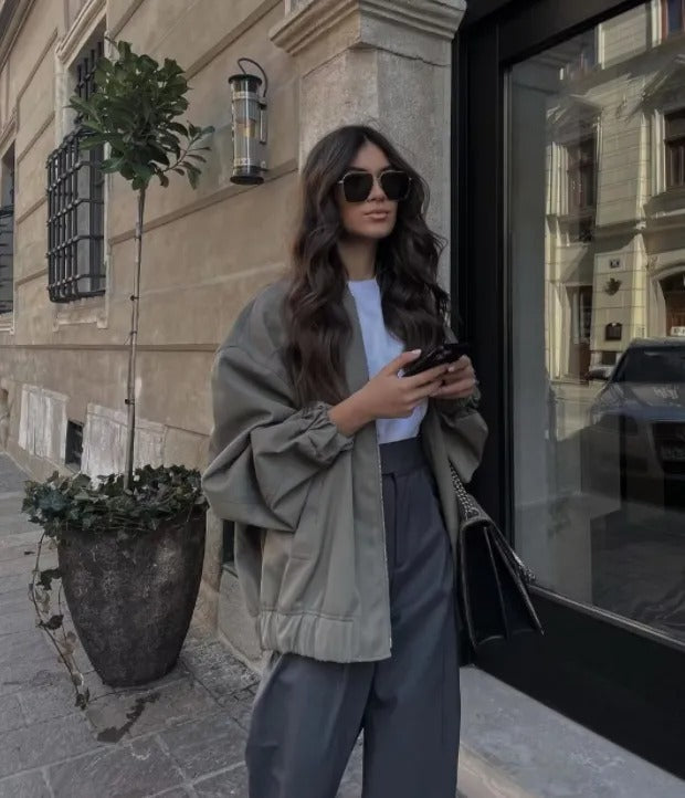 Agustina | Women's Oversized Bomber Jacket Lightweight Trendy