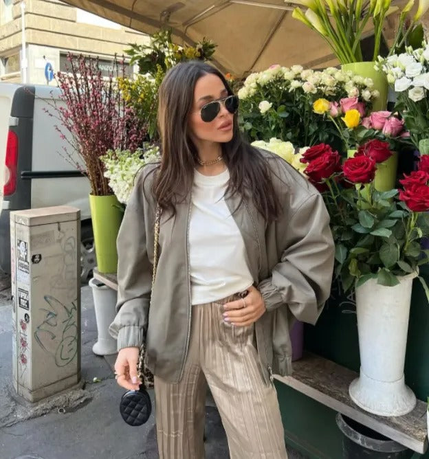 Agustina | Women's Oversized Bomber Jacket Lightweight Trendy