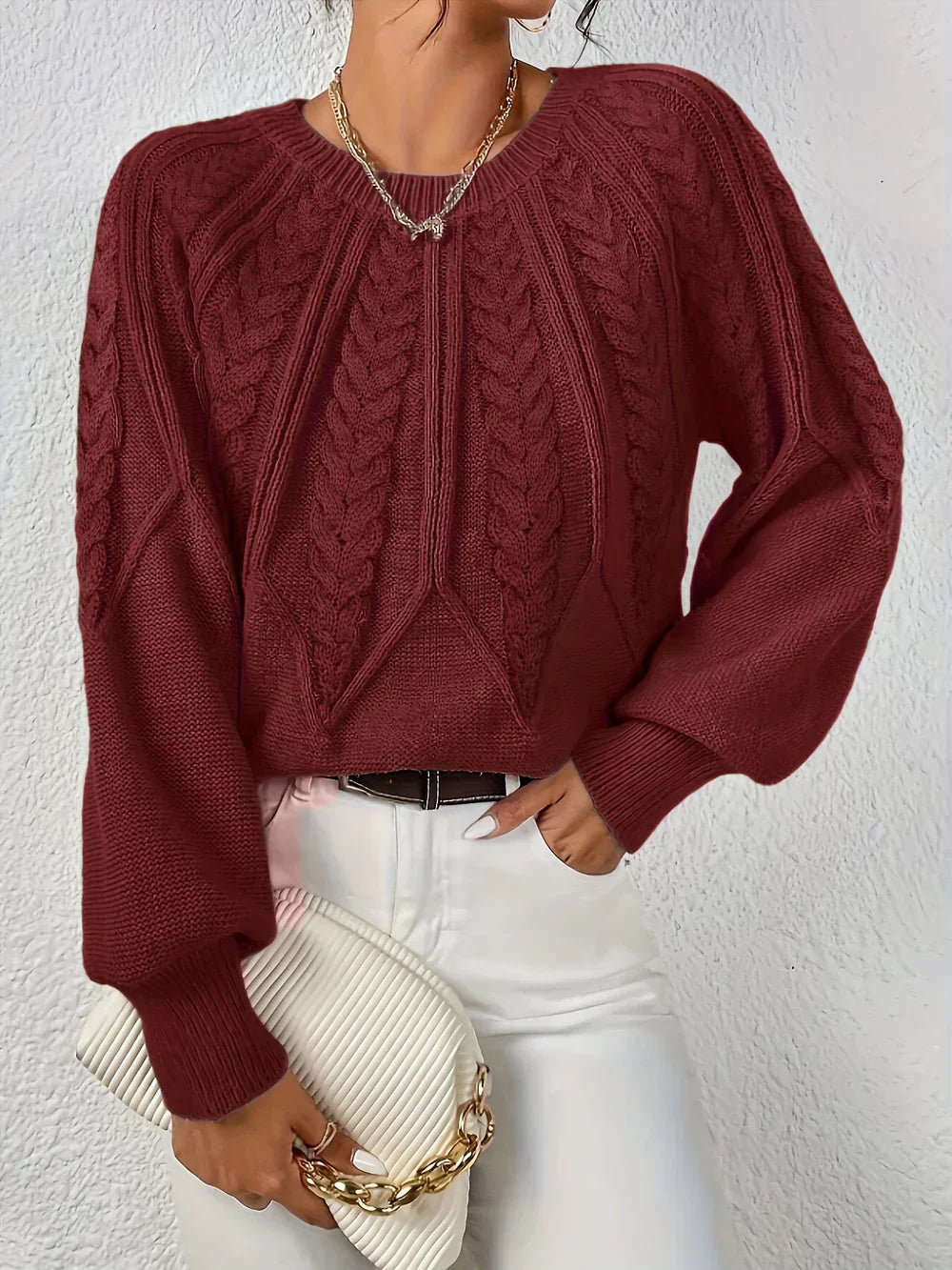 Claudia | Women's Sweater Cotton Cable Knit Casual
