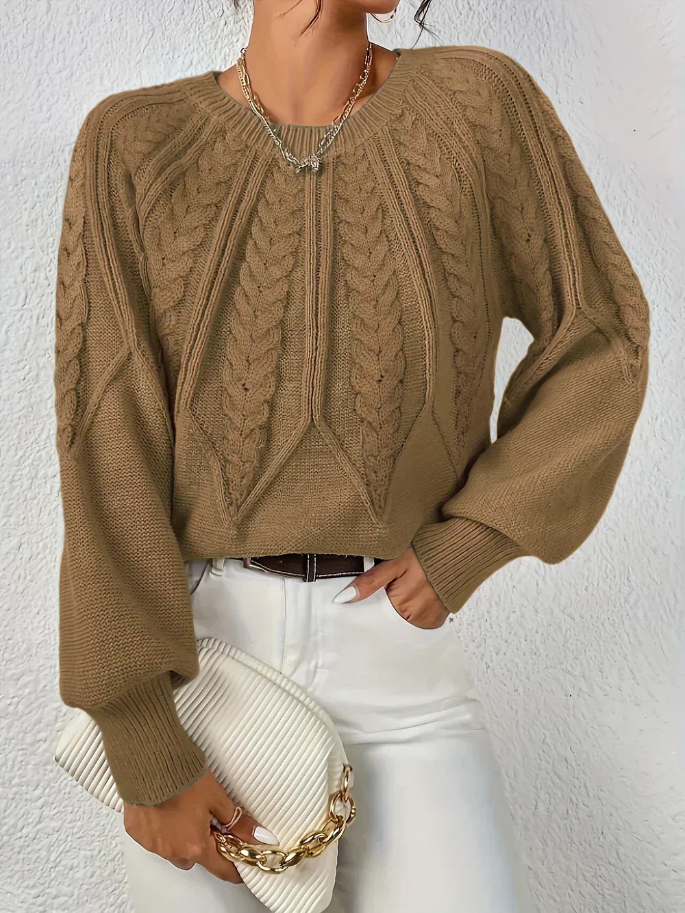 Claudia | Women's Sweater Cotton Cable Knit Casual