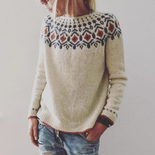 Dafne | Women's Chunky Knit Geometric Pattern Warmth Sweater