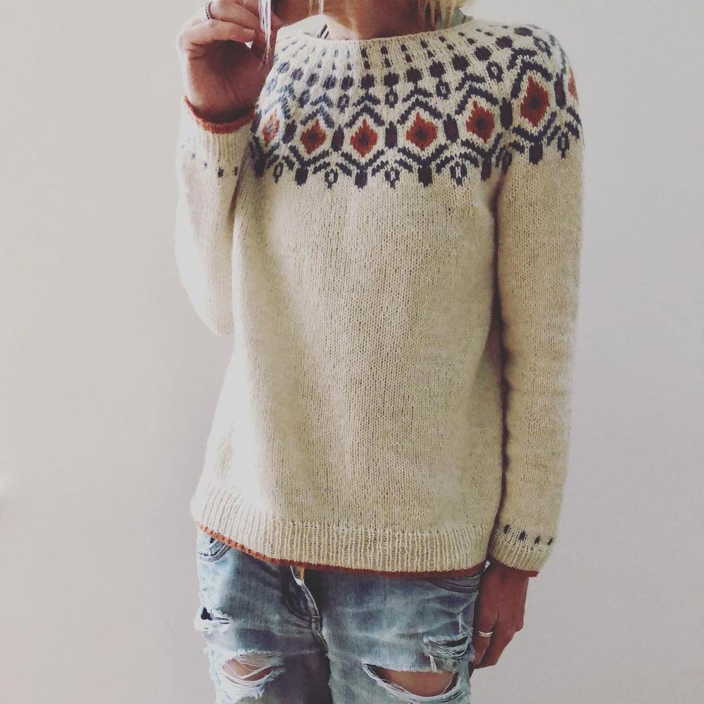 Dafne | Women's Chunky Knit Geometric Pattern Warmth Sweater
