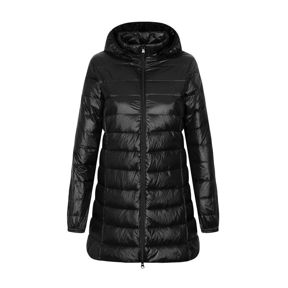 Ariadna | Women's down jacket with hood, long cut