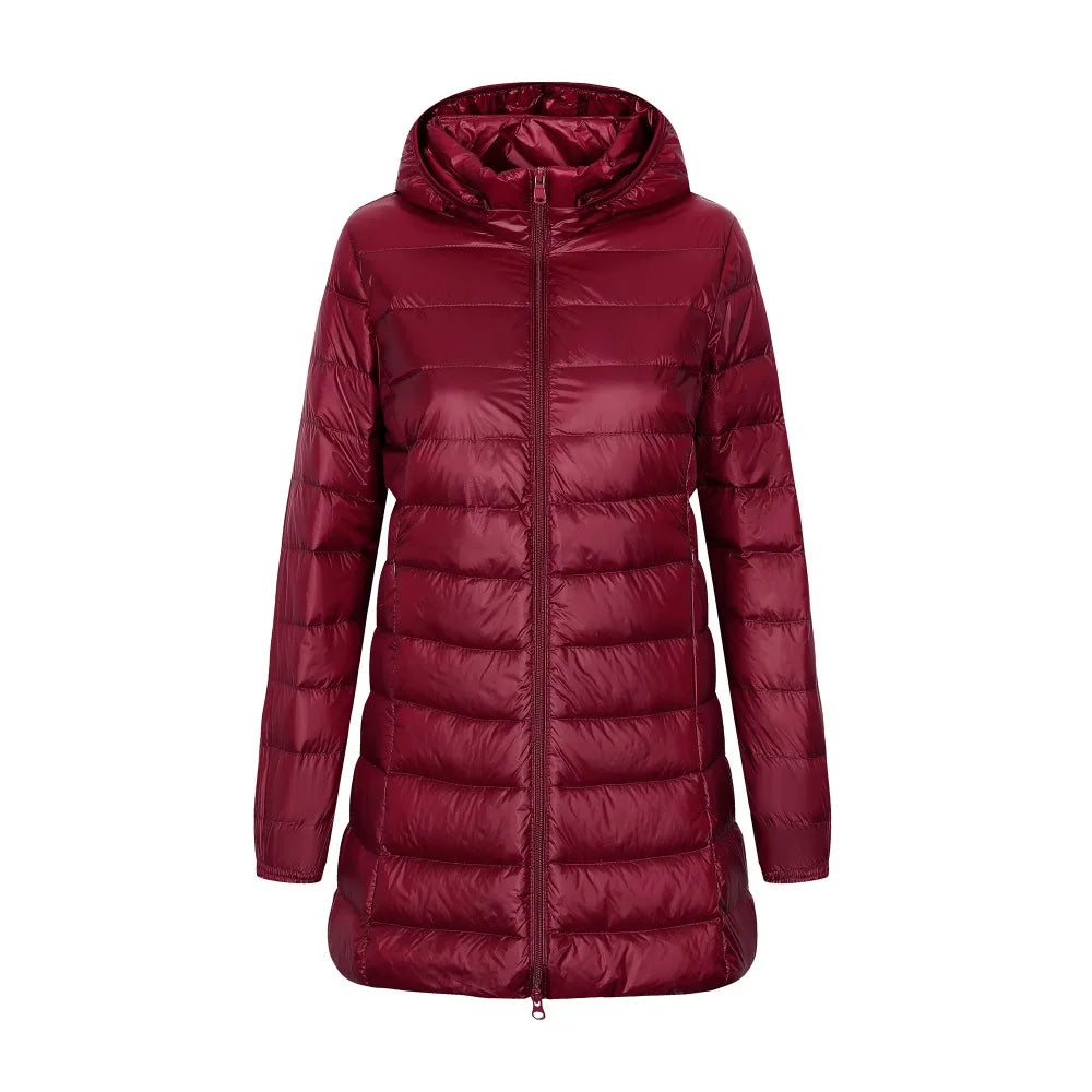 Ariadna | Women's down jacket with hood, long cut