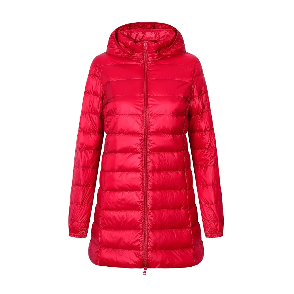 Ariadna | Women's down jacket with hood, long cut