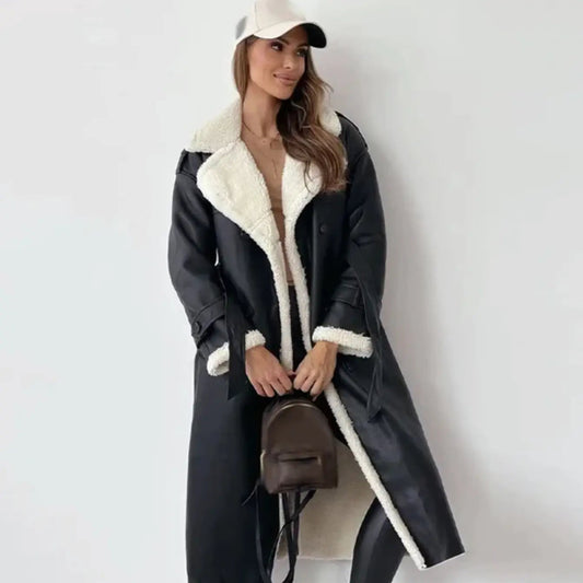 Carla | Women's jacket fleece lining with teddy collar Elegant long jacket