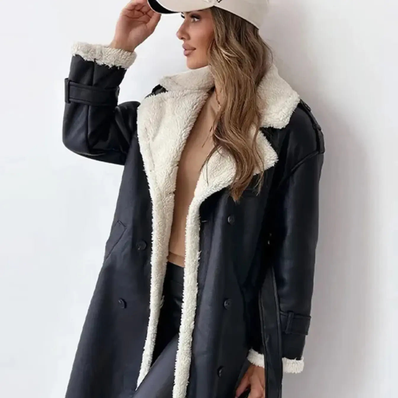 Carla | Women's jacket fleece lining with teddy collar Elegant long jacket