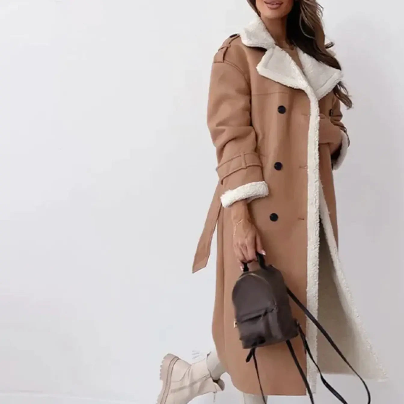 Carla | Women's jacket fleece lining with teddy collar Elegant long jacket