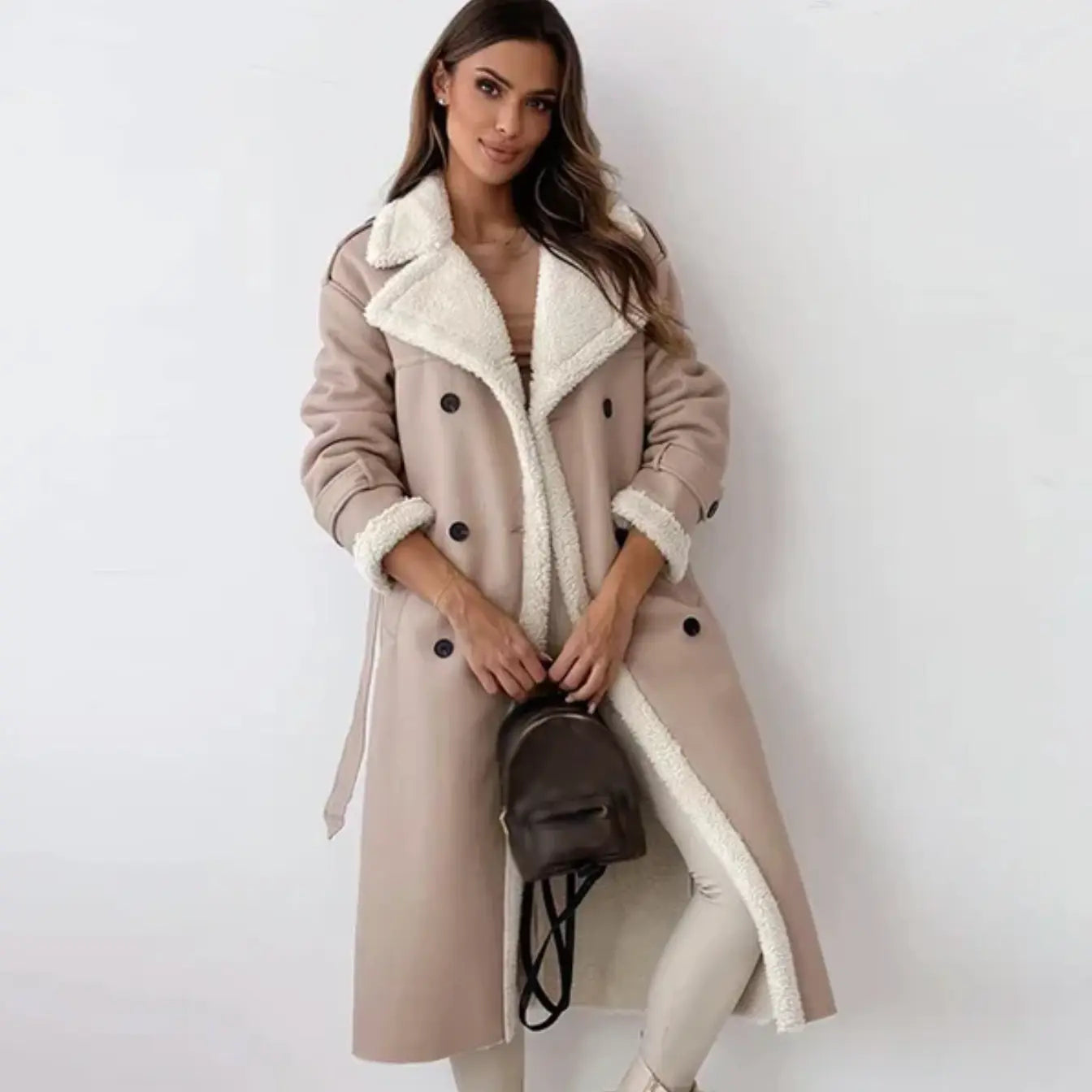 Carla | Women's jacket fleece lining with teddy collar Elegant long jacket