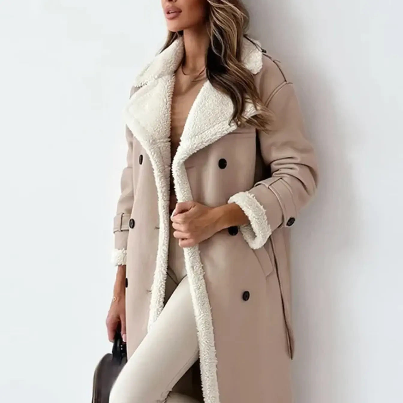Carla | Women's jacket fleece lining with teddy collar Elegant long jacket