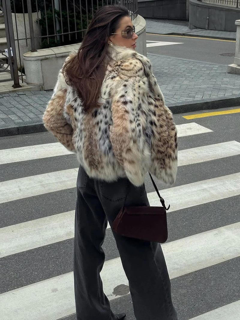 Clarisa | Women's jacket faux fur leopard print elegant