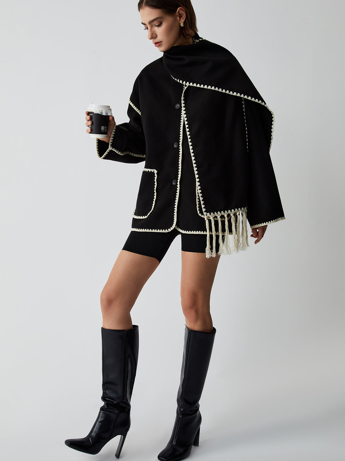 Edna | Women's jacket with contrast trim and scarf stylish