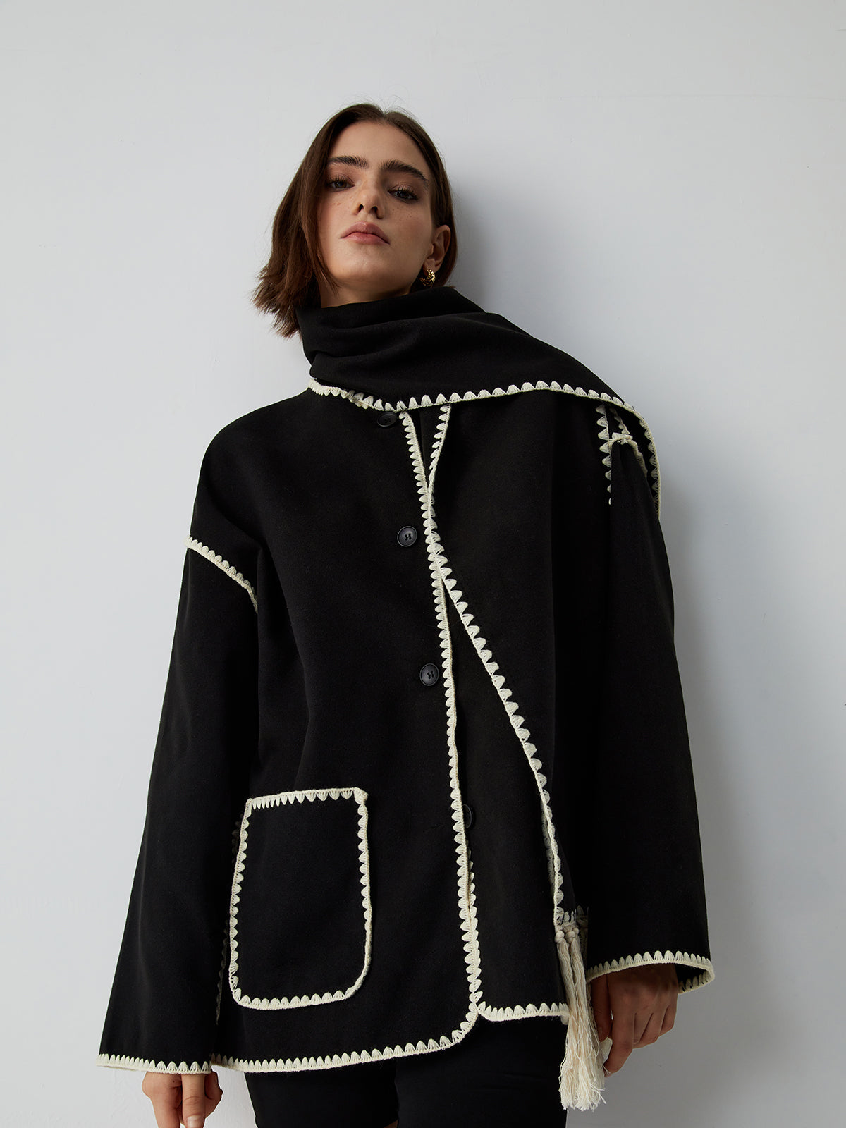 Edna | Women's jacket with contrast trim and scarf stylish