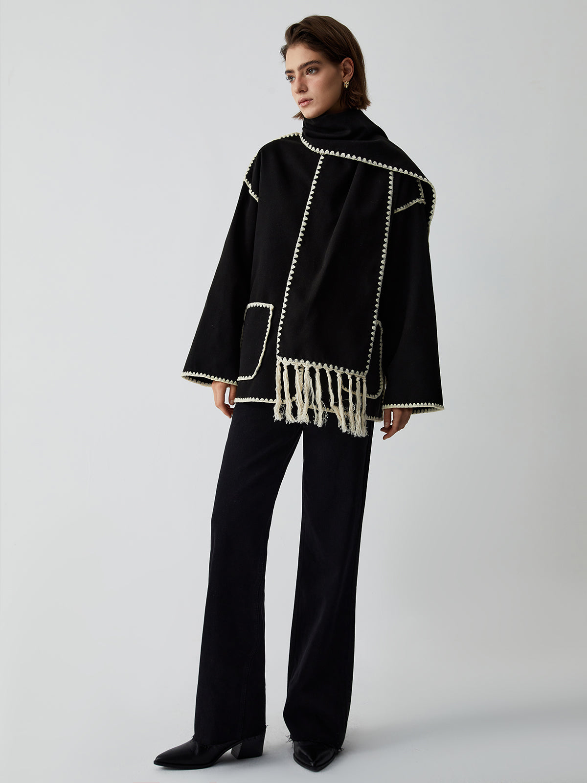 Edna | Women's jacket with contrast trim and scarf stylish