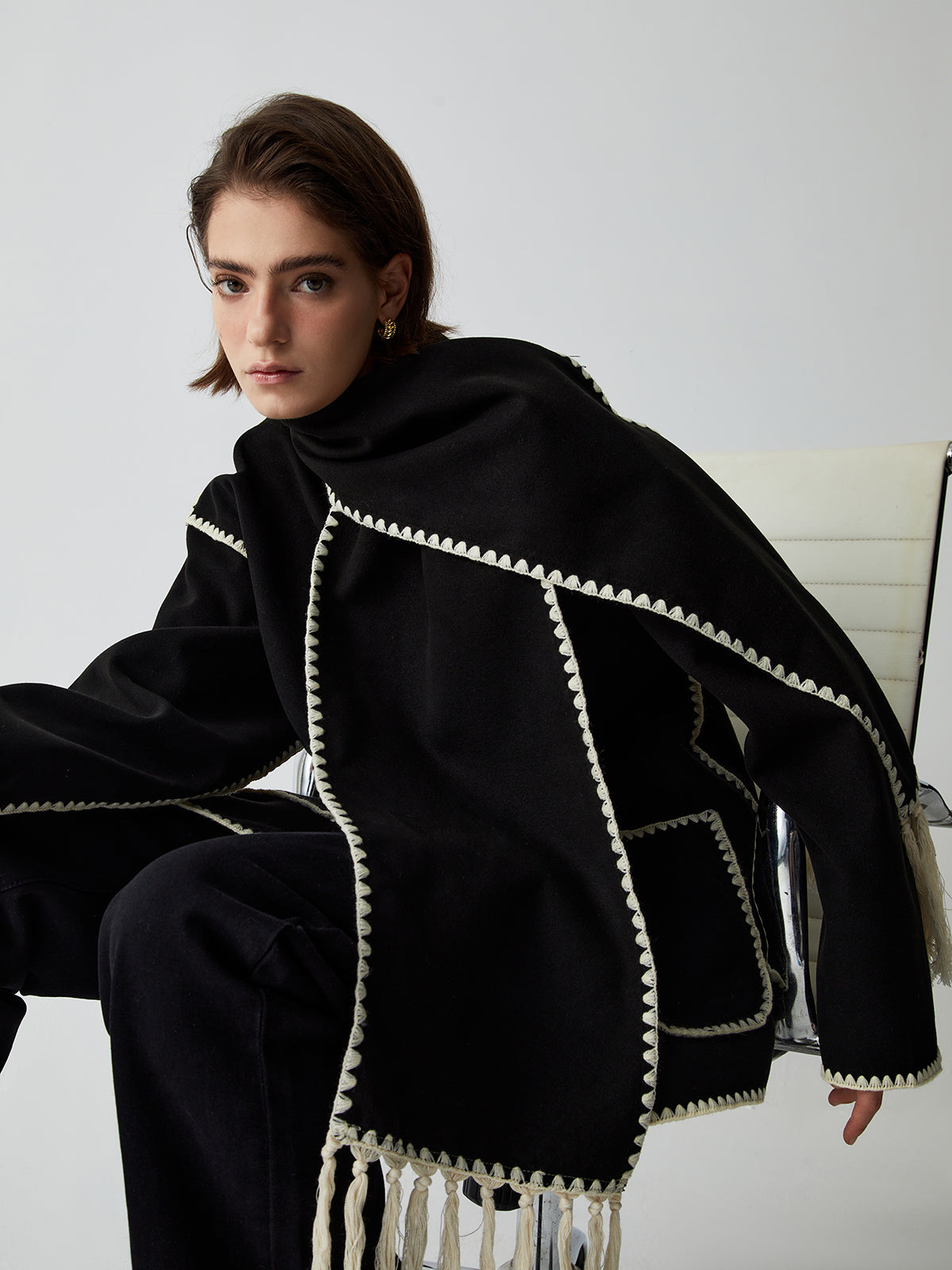 Edna | Women's jacket with contrast trim and scarf stylish