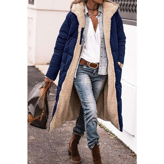 Women’s Long Coat – Reversible Quilted – Sherpa Lined – Oversized Fit – Full Length