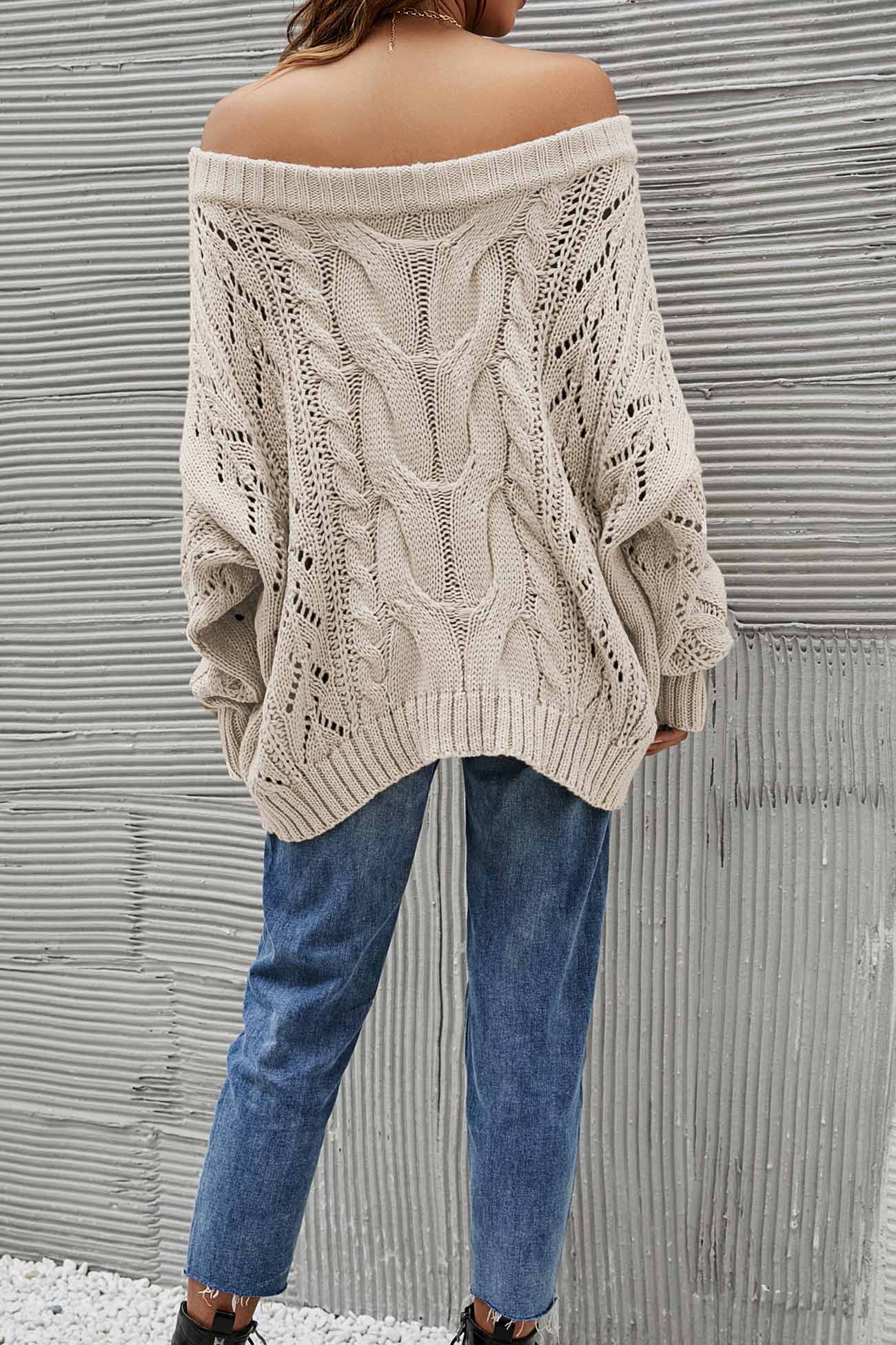 Begoña® | Drop Shoulder Hollow Out Cable Knit Sweater