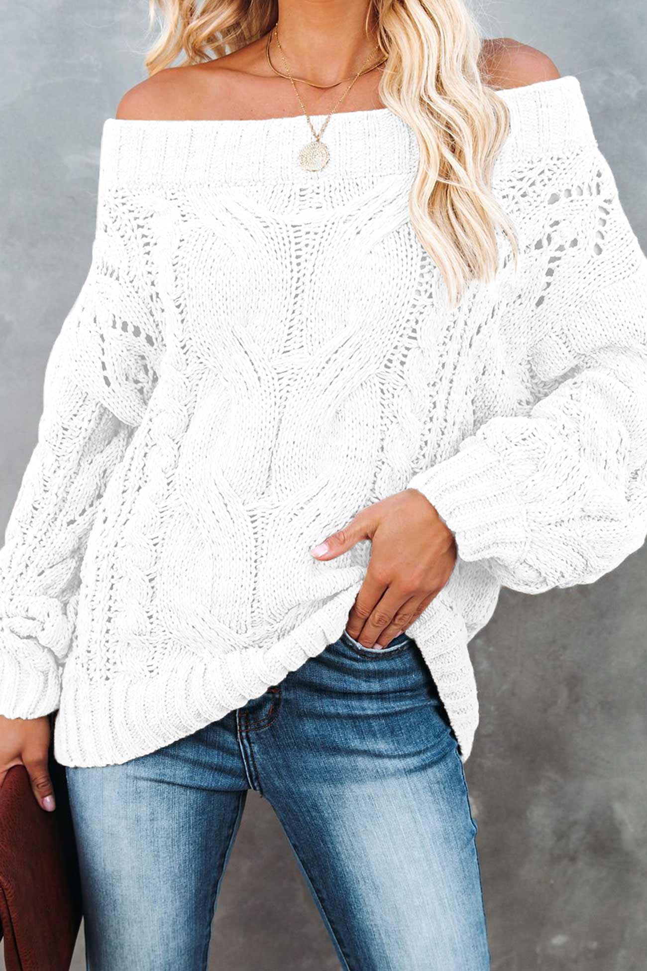 Begoña® | Drop Shoulder Hollow Out Cable Knit Sweater