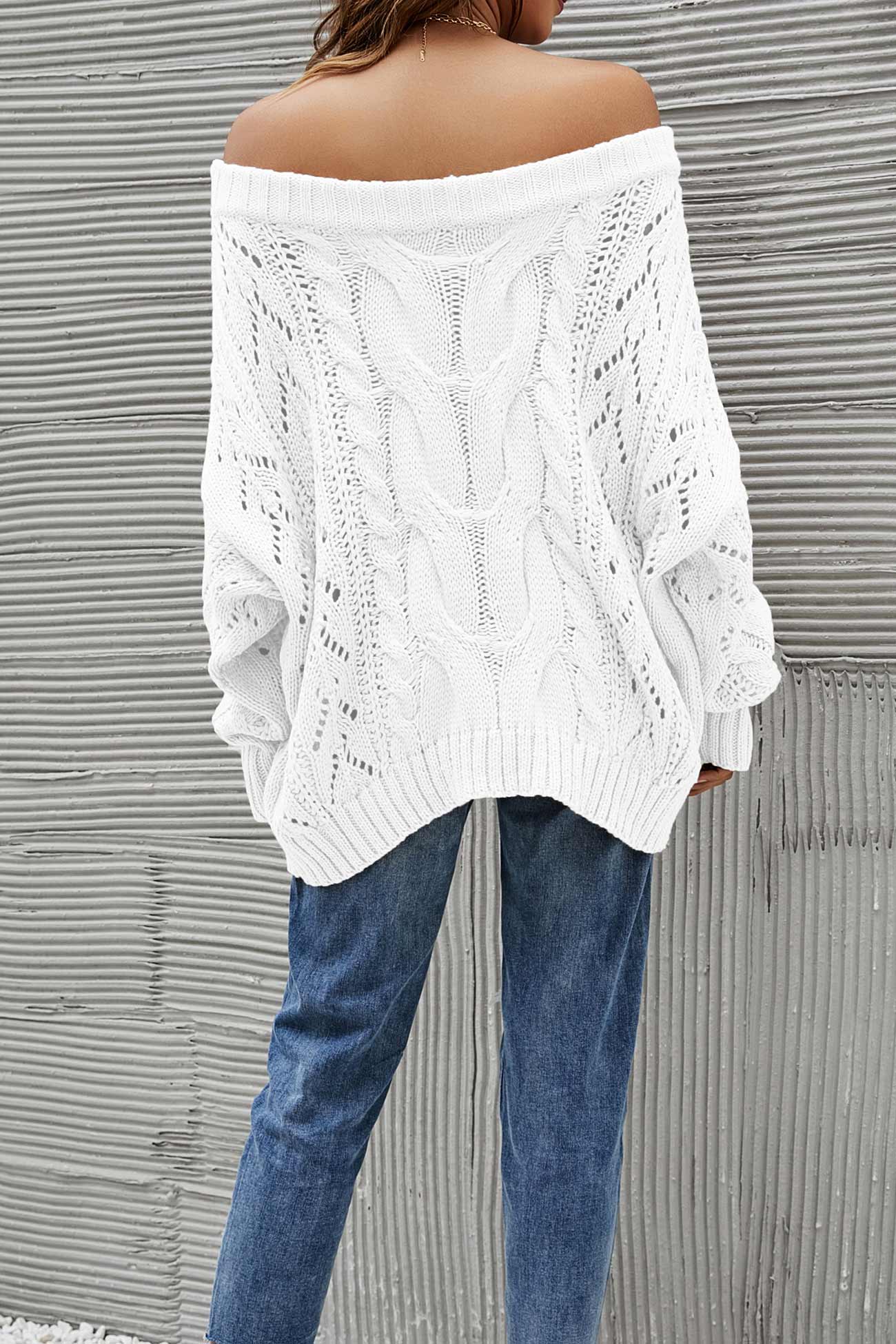 Begoña® | Drop Shoulder Hollow Out Cable Knit Sweater