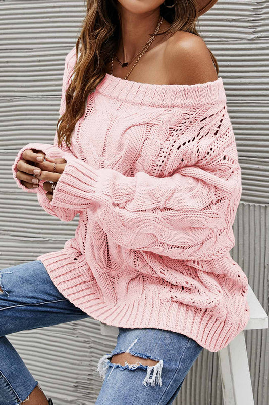 Begoña® | Drop Shoulder Hollow Out Cable Knit Sweater