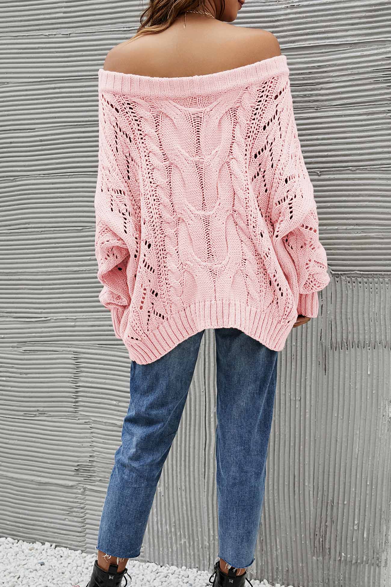 Begoña® | Drop Shoulder Hollow Out Cable Knit Sweater