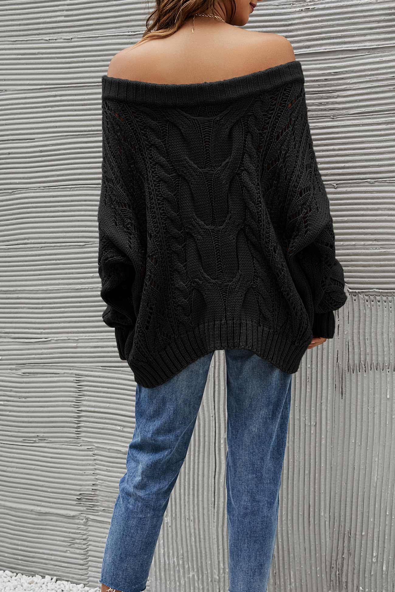 Begoña® | Drop Shoulder Hollow Out Cable Knit Sweater