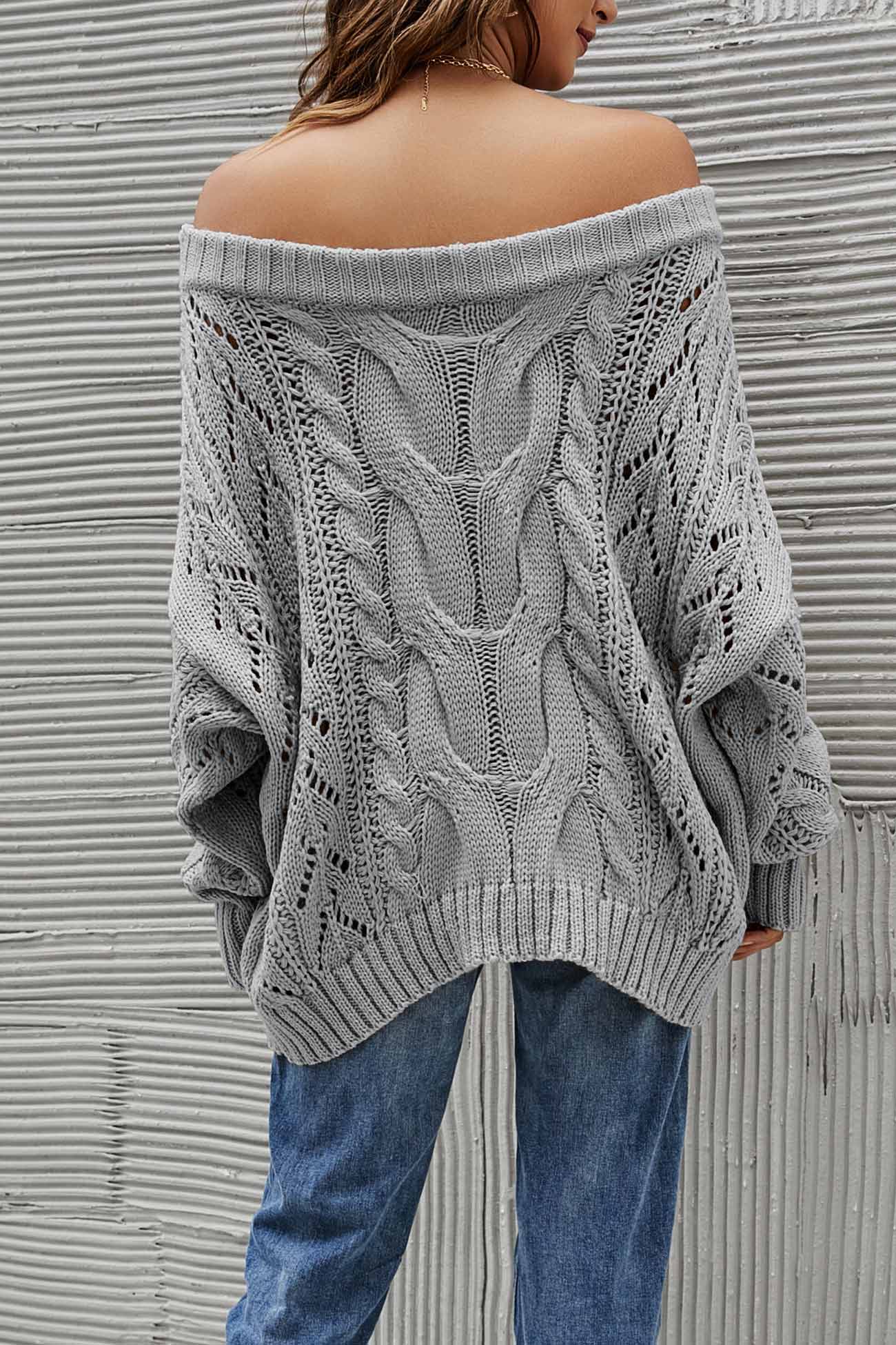 Begoña® | Drop Shoulder Hollow Out Cable Knit Sweater