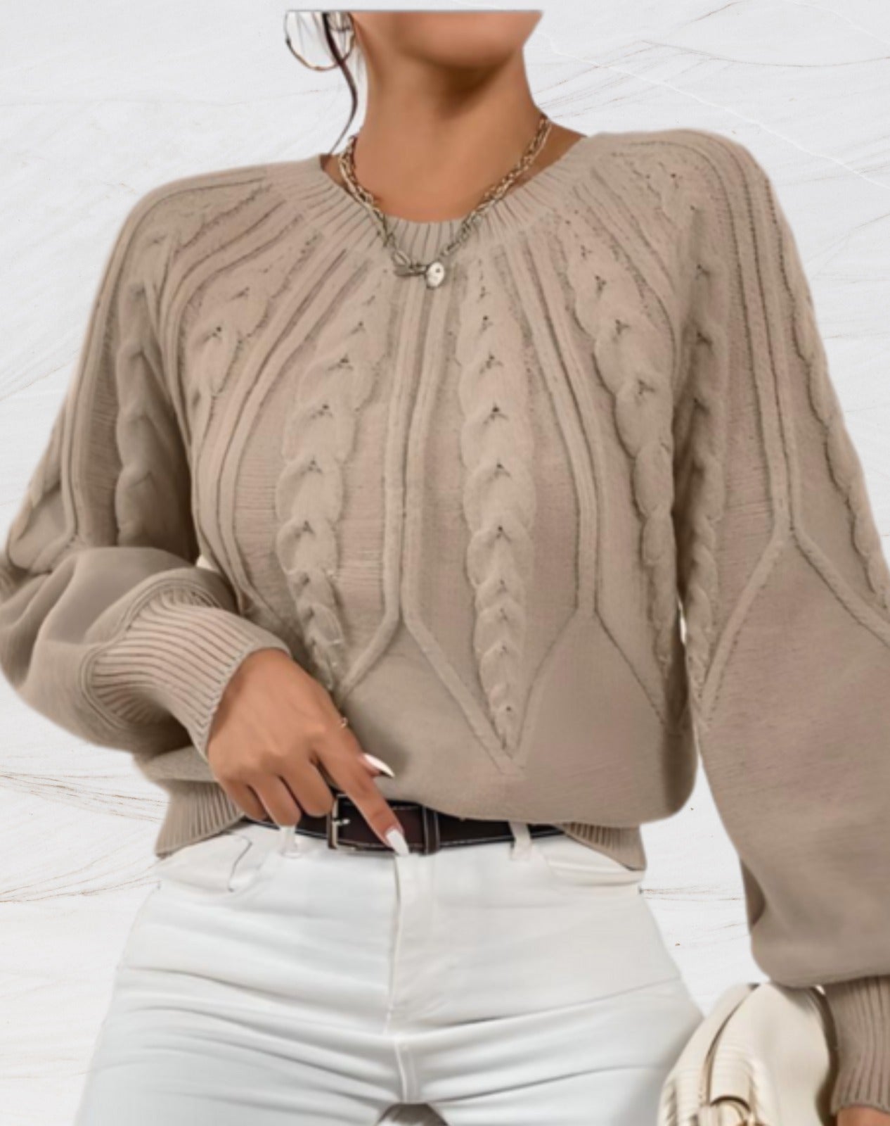 Brenda® | Elegant sweater beige arrow-style knitted sweater