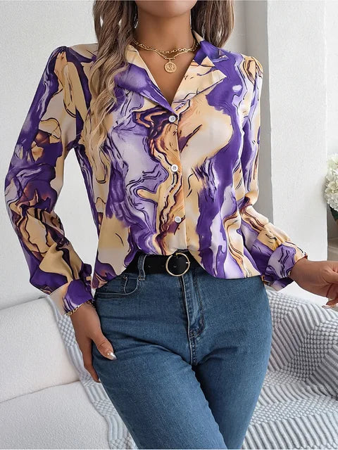 Armina® | Long-Sleeved Blouse Mit Marmormuster