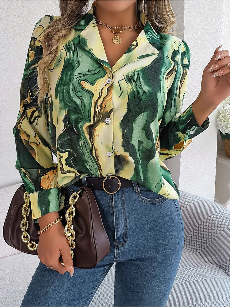 Armina® | Long-Sleeved Blouse Mit Marmormuster