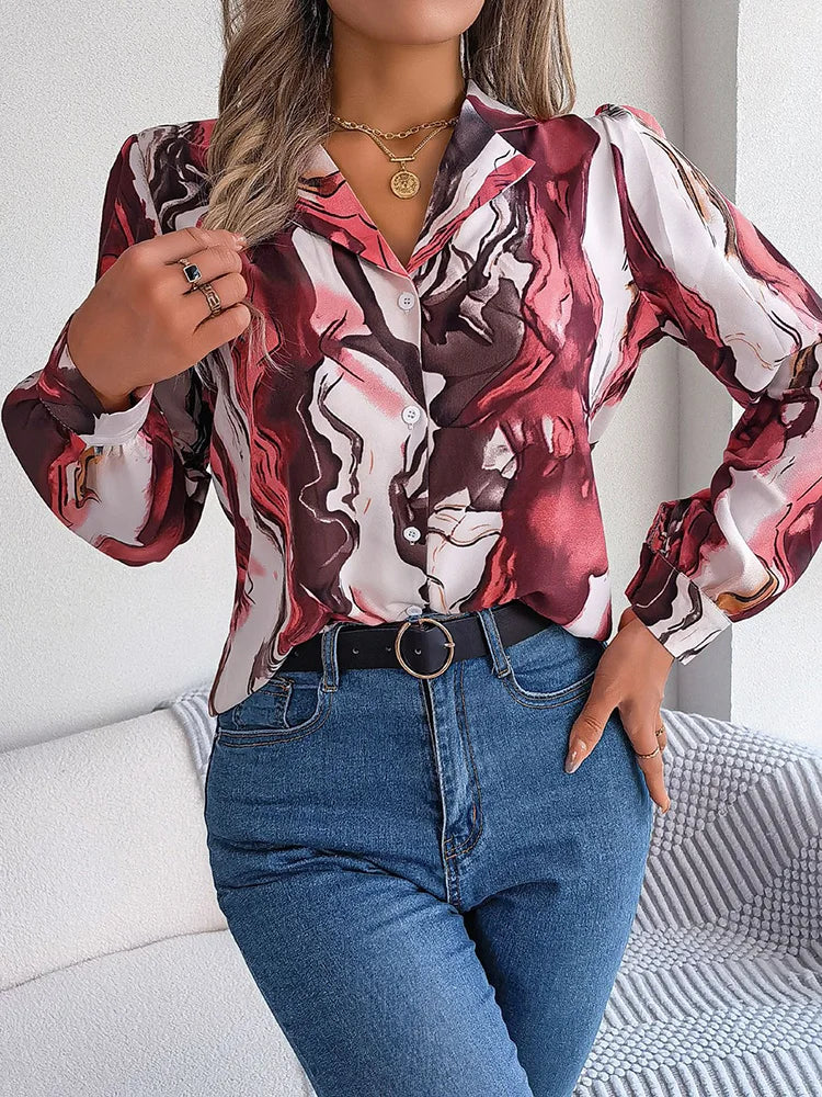 Armina® | Long-Sleeved Blouse Mit Marmormuster