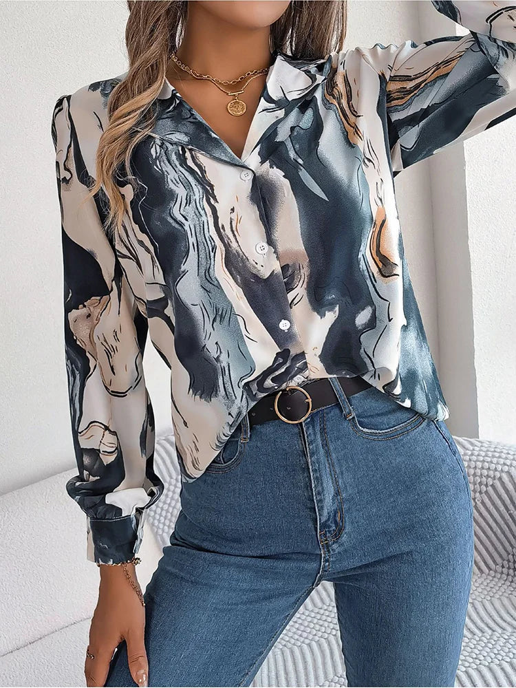 Armina® | Long-Sleeved Blouse Mit Marmormuster