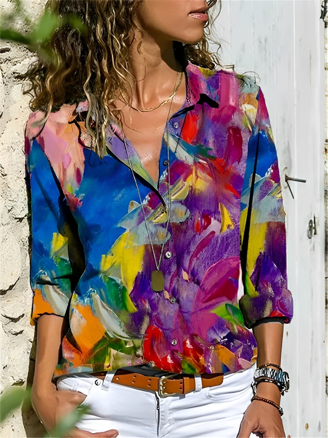 Cristina® | Abstract Patterned Shirt
