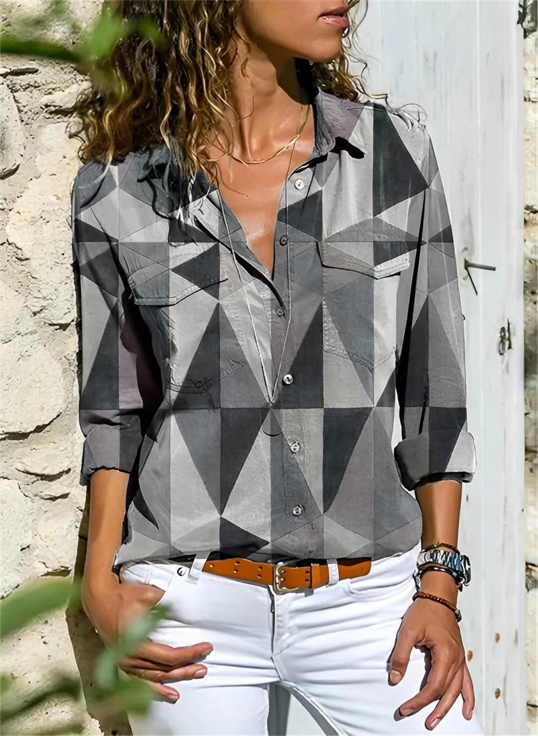 Cristina® | Abstract Patterned Shirt