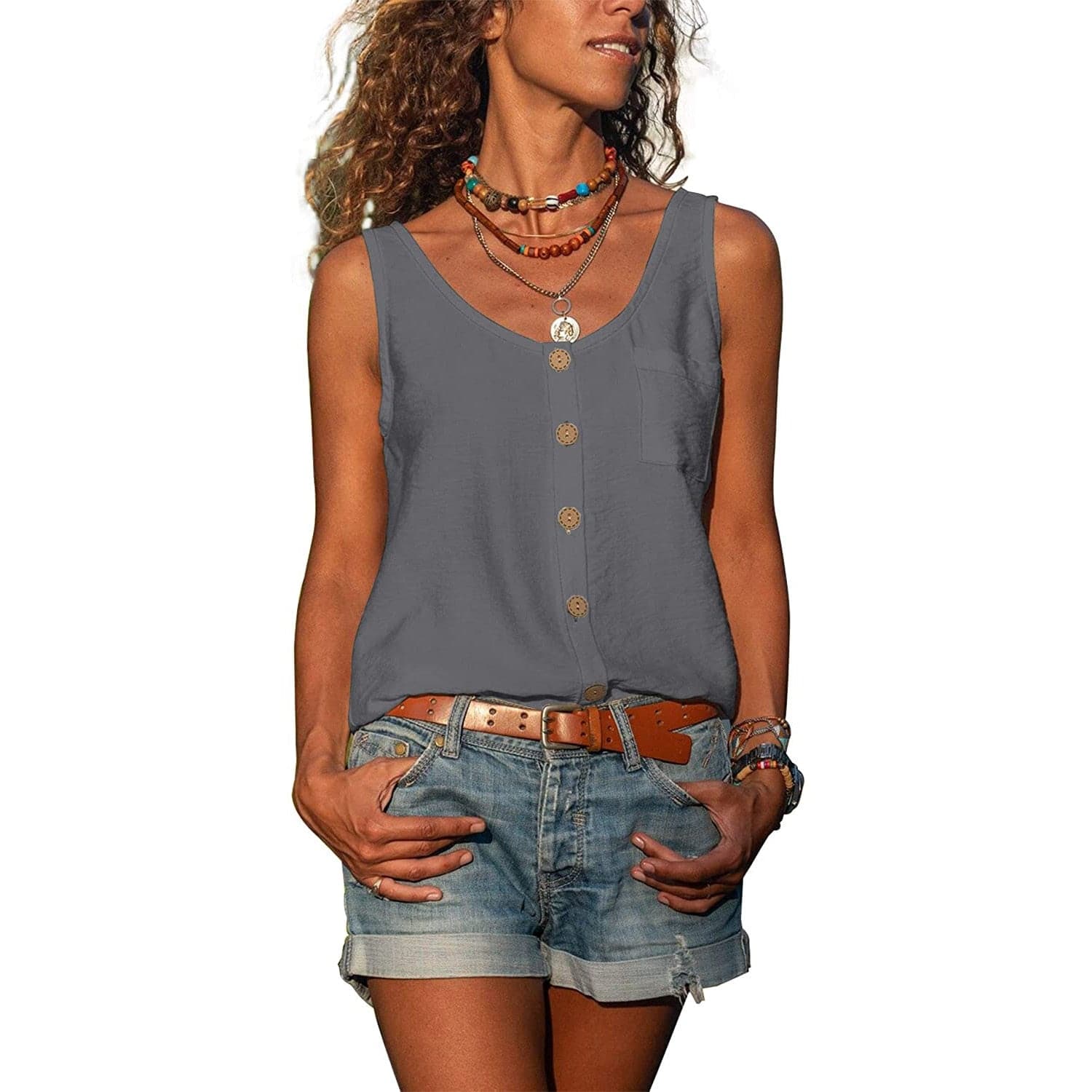 Christy | Sleeveless V-Neck Button Blouse - Casual Summer Style