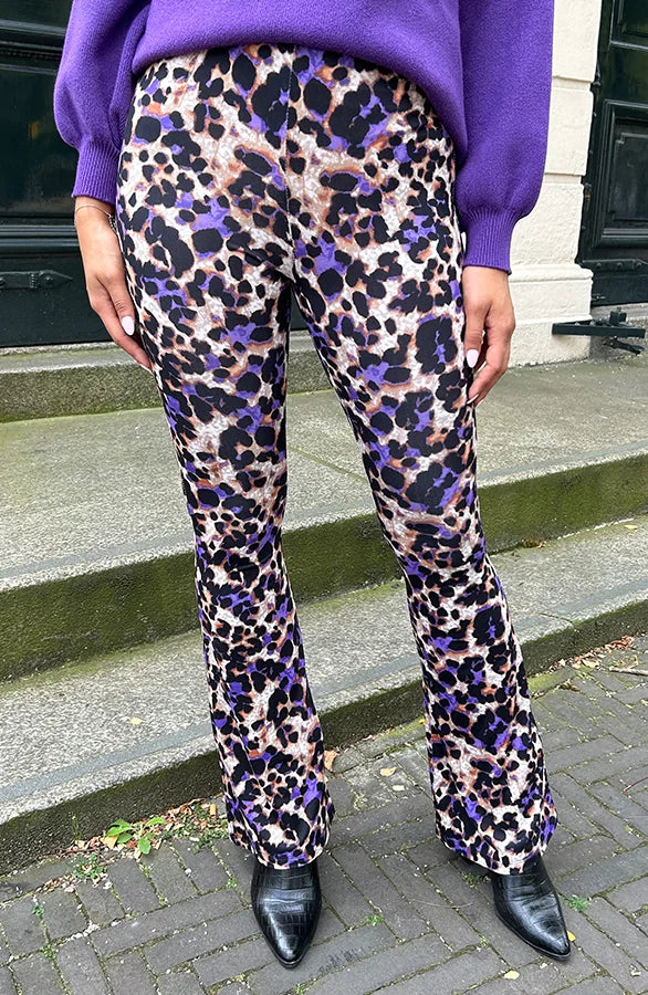 Cassia® | Purple leopard print flared trousers for women