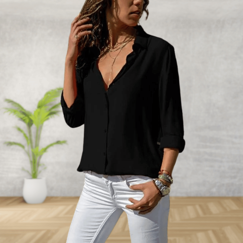 Evelina | Chic Shirt with Rolled Sleeves and Button Closure