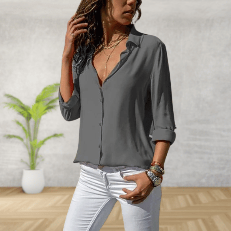 Evelina | Chic Shirt with Rolled Sleeves and Button Closure