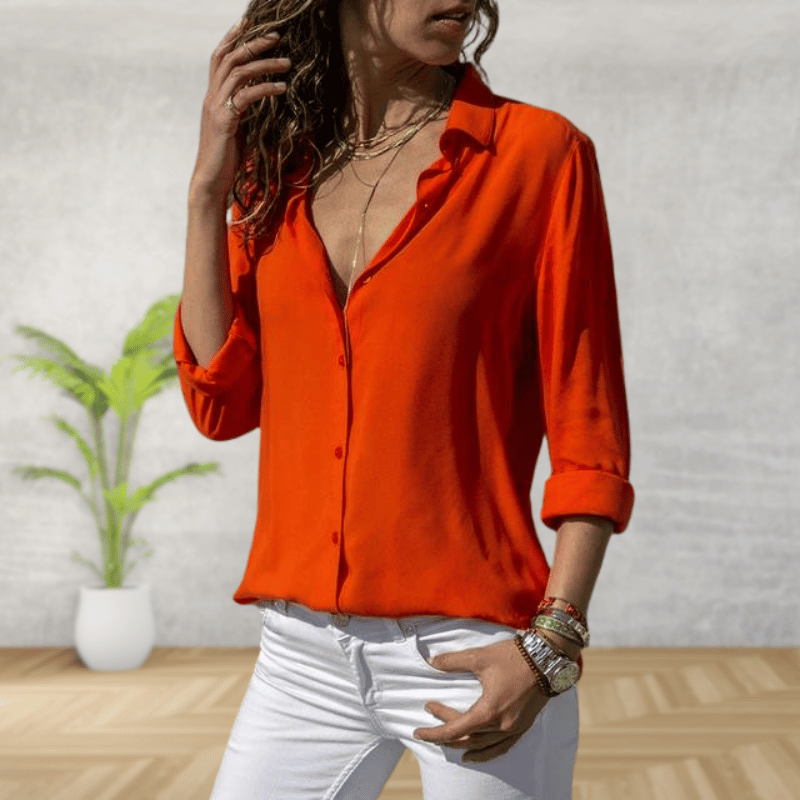 Evelina | Chic Shirt with Rolled Sleeves and Button Closure