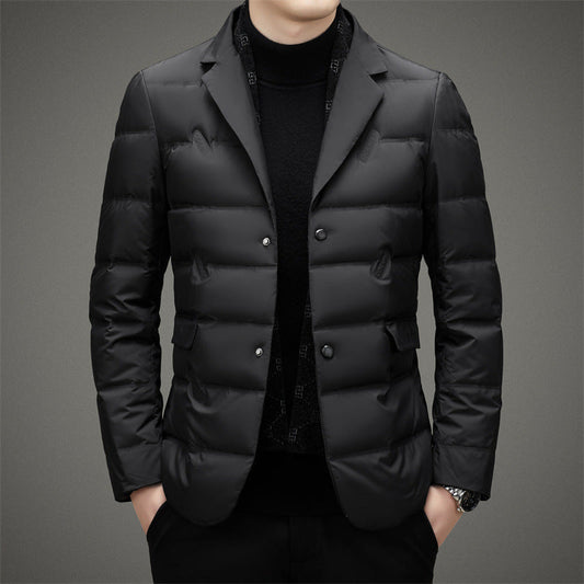 Men’s Down Jacket – Tailored Fit – Double-Breasted – Quilted Warmth – Notched Lapel