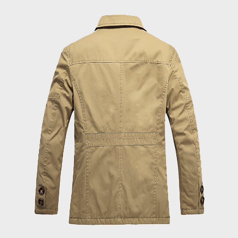 Men’s Mid-Length Jacket – Regular Fit – Fleece Lined – Button Front – Flap Pockets