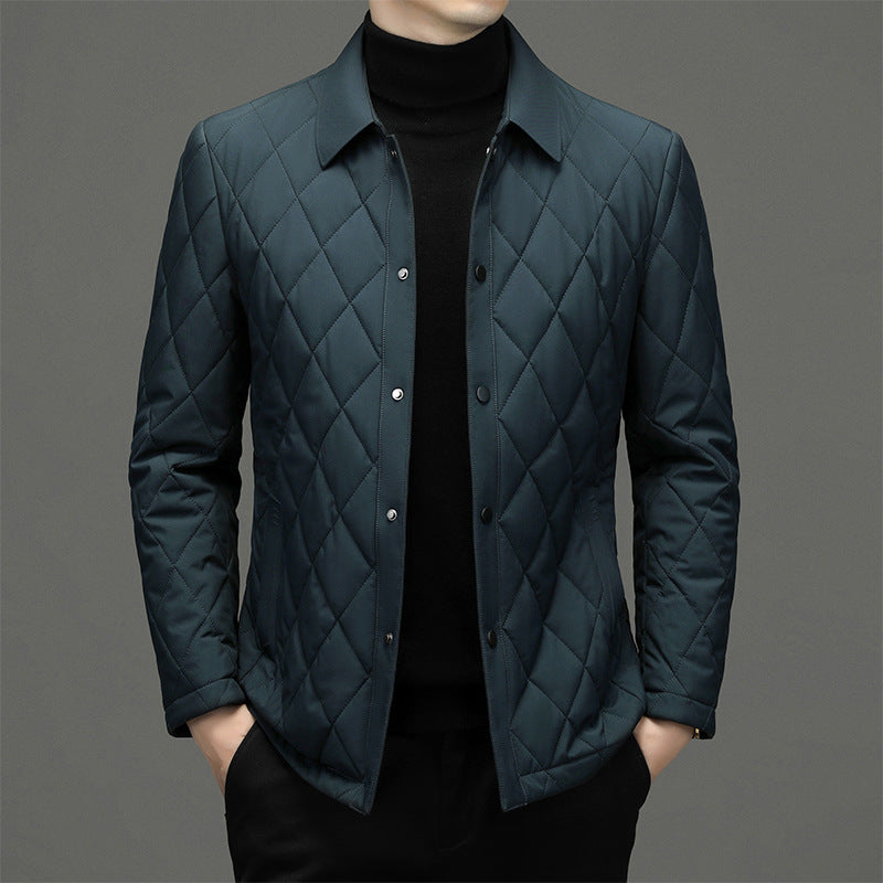 Men’s Quilted Jacket – Diamond Pattern – Regular Fit – Snap Button – Hip Length