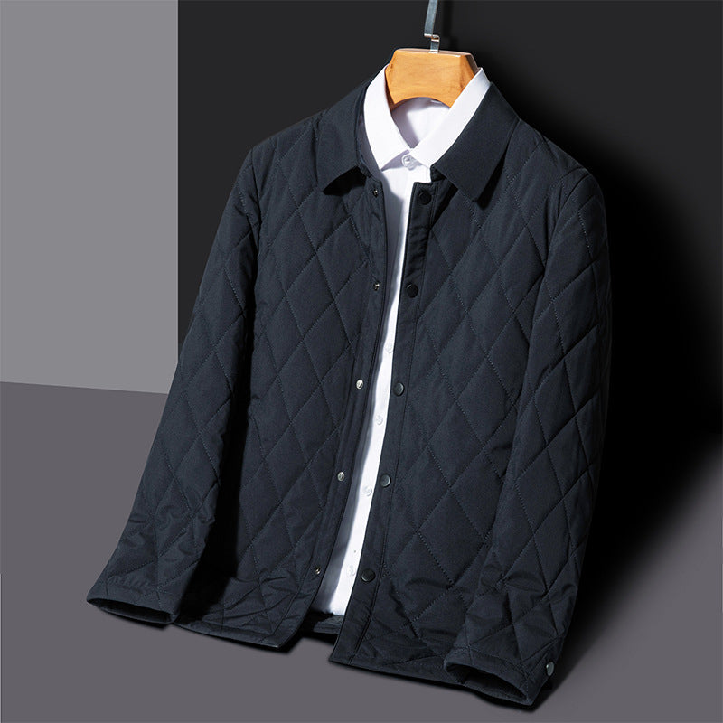 Men’s Quilted Jacket – Diamond Pattern – Regular Fit – Snap Button – Hip Length