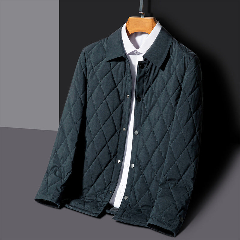 Men’s Quilted Jacket – Diamond Pattern – Regular Fit – Snap Button – Hip Length