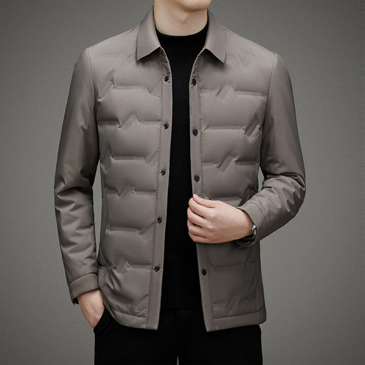 Men’s Down Jacket – Slim Fit – Quilted Padding – Button Front – Water-Resistant – Waist-Length