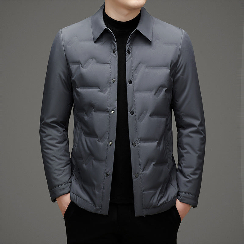 Men’s Down Jacket – Slim Fit – Quilted Padding – Button Front – Water-Resistant – Waist-Length