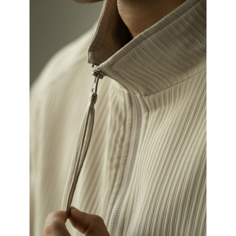 Men’s Jacket – Relaxed Fit – Ribbed Texture – Stand Collar – Zip Front – Casual Style