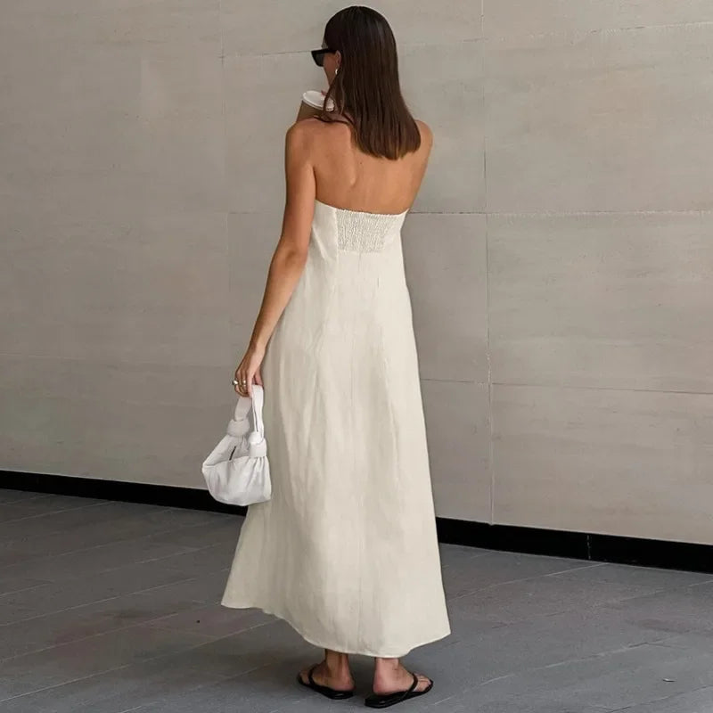 Daria® | Khaki Linen A-Line Dress With Pockets